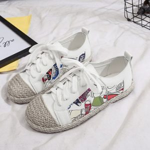 Printing Color Match Lace Up Espadrilles Casual Flat Shoes