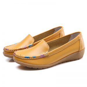 Printing Soft Leather Color Match Slip On Comfy Flat Shoes For Women