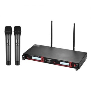 Professional Dual Channel UHF Wireless Handheld Microphone System 2 Microphones 1 Wireless Mic Receiver 6.35mm Audio Cable AC Adapter for Karaoke Family Party Performance Presentation Public Address