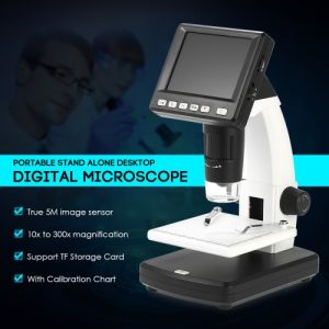 Professional Portable Stand Alone Desktop 3.5" LCD Digital Microscope 10-300X up to 1200x Magnification 5M Resolution and Measurement Storage Card