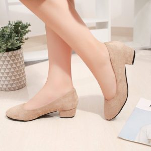 Professional Work Shoes, Wild, Heel Shoes, Female Black Suede, Round Head, Shallow Mouth, Single Shoes, Women's Shoes, M