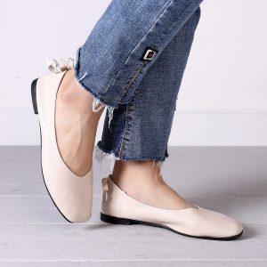 Pure Color Bowknot Slip On Flat Soft Casual Shoes