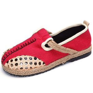 Pure Color Hollow Out Knitting Flax Slip On Retro Flat Shoes