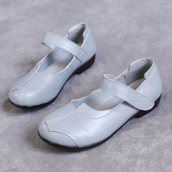 Pure Color Hook Loop Soft Sole Stitching Leather Casual Flat Shoes