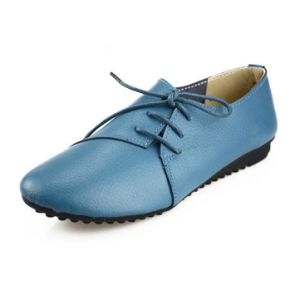 Pure Color Leather Lace Up Soft Driving Flat Shoes