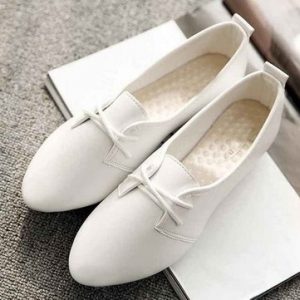 Pure Color Pointed Toe Flat Lace Up Shoes