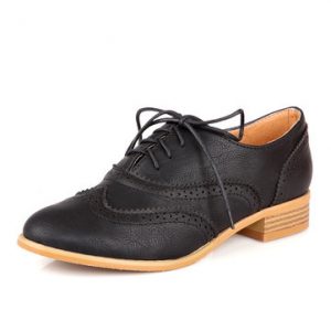 Pure Color Retro Lace Up Oxford Women Shoes