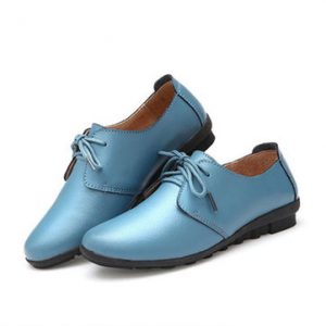 Pure Color Soft Leather Lace Up Flat Casual Shoes