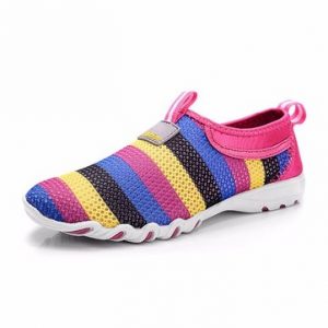 Rainbow Colorful Striper Mesh For Women Breathable Slip On Flat Sport Shoes