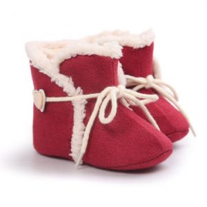 Red Pre-Wlaking Christmas Heart Lace Up Flat Warm Shoes For Baby