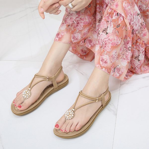 Rhinestone Bohemia Clip Toe Slip On Casual Flat Shoes