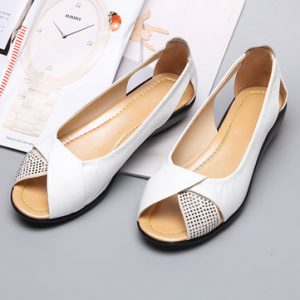 Rhinestones Peep Toe Breathable Casual Flat Shoes