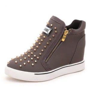 Rivet Zipper Wedge Heel Increasing High Top Casual Shoes