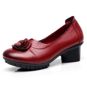 Rose Flower Block Leather Vintage Shoes For Women