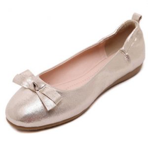 Round Toe Shiny Bowknot Slip On Folded Flat Egg Roll Shoes