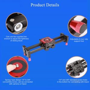 S460 Portable Retractable Track Dolly Slider 35cm Rail Shooting Video Stabilizer 55cm Max Sliding Distance with 1/4" and 3/8" Screw for DSLR Camera Camcorder Ball Head Tripod Max Load 8Kg