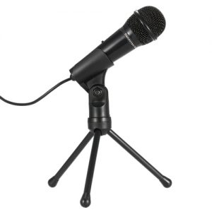 SF-910 Professional 3.5mm Condenser Microphone Sound Studio Podcast w/ Stand For Skype Desktop PC Notebook (Black)