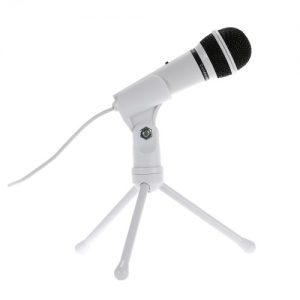 SF-910 Professional 3.5mm Condenser Microphone Sound Studio Podcast w/ Stand For Skype Desktop PC Notebook (White)