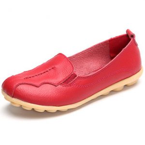 SOCOFY Big Size Pattern Leather Soft Flat Casual Shoes For Women