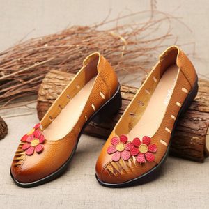 SOCOFY Flower Hollow Out Original Low Heel Vintage Flat Shoes