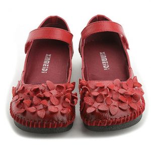 SOCOFY Flower Vintage Soft Genuine Leather Flat Shoes