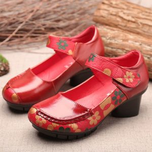 SOCOFY Printing Hook Loop Mid Heel Retro Casual Shoes