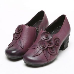 SOCOFY Retro Mid Heel Shoes