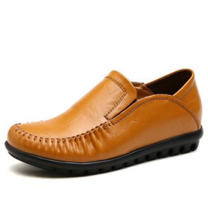 SOCOFY Soft Handmade Leather Pure Color Flat Casual Shoes