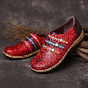 SOCOFY Sooo Comfy Retro Colorful Hook Loop Genuine Leather Splicing Lace Stitching Flat Shoes