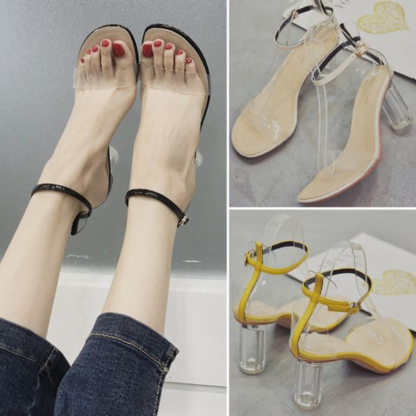 Sandals Female New Word Buckle With Open Toe Thick With Women's Shoes Temperament Transparent High Heel Sandals