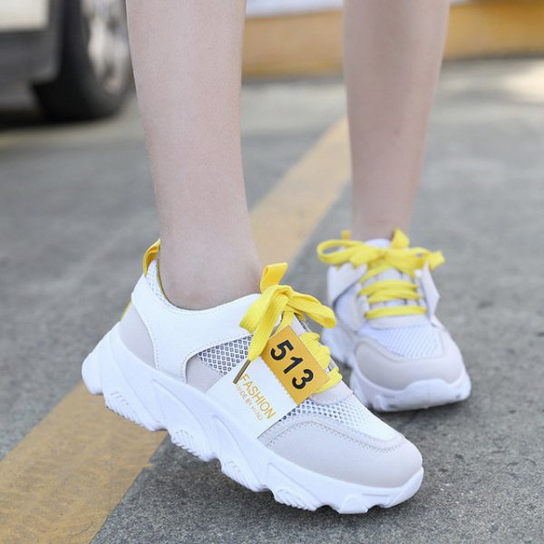 Season New Casual Sports Shoes Women's Breathable Mesh Thick Bottom Increased Old Shoes Students Ins Tide Wild