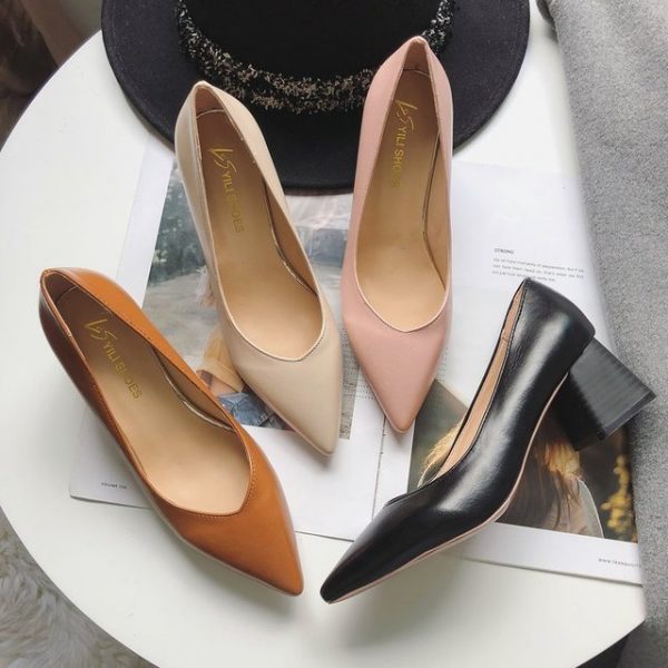 Season New Pointed High Heels Women's Shallow Mouth Thick With Wild Women's Shoes Fashion Simple Single Shoes Women