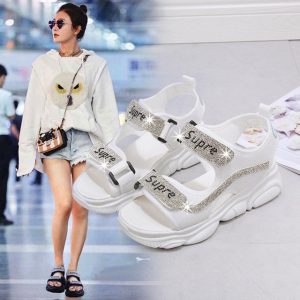 Season New Sandals Female Rhinestone Platform Casual Shoes Wild Net Red Sandals Bear Bottom Student Shoes Women's Shoes