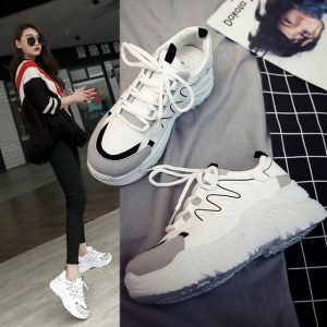 Season New Sports Shoes Female Muffin With Thick-soled Lace-up Women's Shoes Color Matching Students Running Shoes