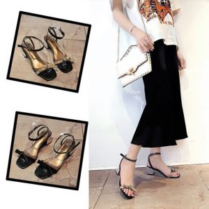 Season New Style With Thick With Wild Sandals Female Word With Open Toe Hollow Ladies High Heel Women's Shoes