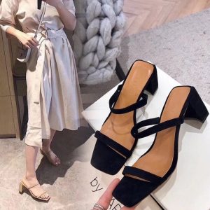 Season New Women's Shoes One-word Open Toe Thick With Sandals Female Fashion Large Size Sandals And Slippers Women