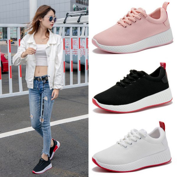 Season New Women's Shoes Round Head Flat Lace Sneakers Women's Solid Color Student Sports Casual Shoes