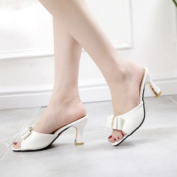 Season New Women's Slippers Fashion Shoes With Stilettos A Word Slipper Slippers Metal Sexy Sandals Women