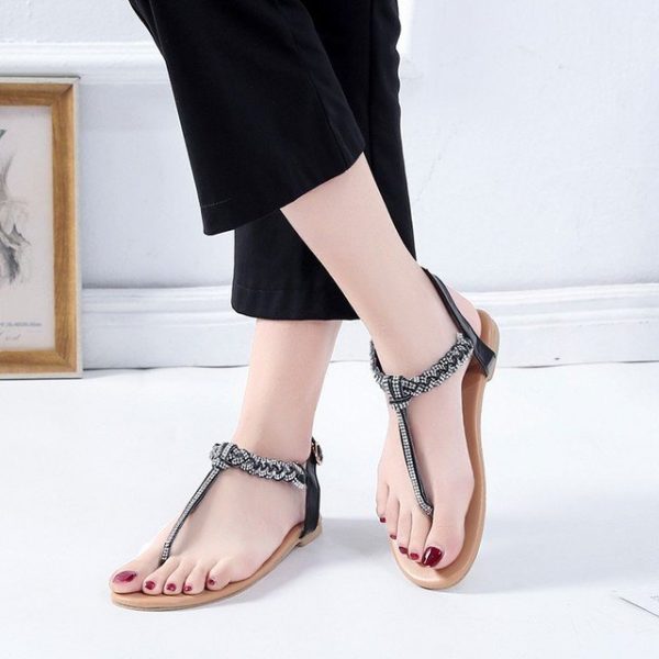 Season Sandals Female Roman Style Word Buckle With Super Soft Women's Shoes Casual Daily Student Beach Sandals