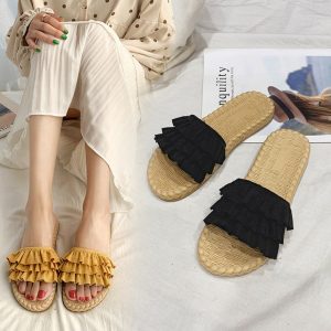 Season Sweet Beauty Fungus Lace Slippers Female Temperament Versatile Flat With Women's Shoes Wearing Female Sandals