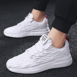 Season White Sneakers Youth Low Cut Casual Shoes Fly Woven Breathable Running Shoes Men's Shoes