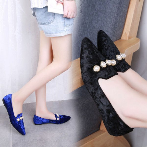 Season Women's Shoes Europe And The United States Fashion Trend Pointed Shoes Flat Shoes Suede Pearl Low Shoes