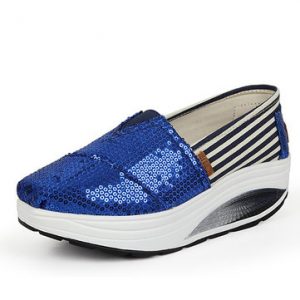 Sequined Stripe Rocker Sole Casual Shoes