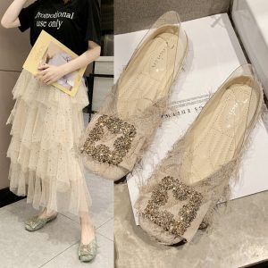 Single Shoes Women's Season New Transparent Shallow Mouth Flat Shoes Tassel Square Head Chic Fairy Wild Scoop Shoes Wome