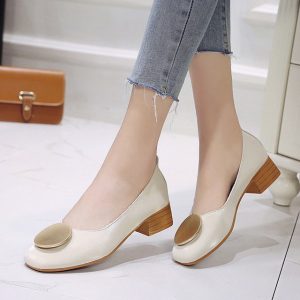 Single Shoes Women's Season New Women's Shoes Wild Shallow Mouth Round Buckle With Square Head Fashion Work Shoes