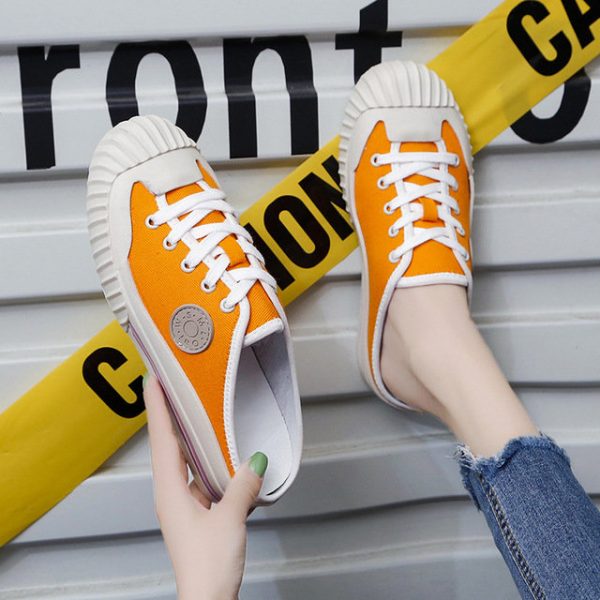 Small White Shoes Female Canvas Shoes Female Students Breathable People Baotou Half Support Shoes Shellfish Single Shoes