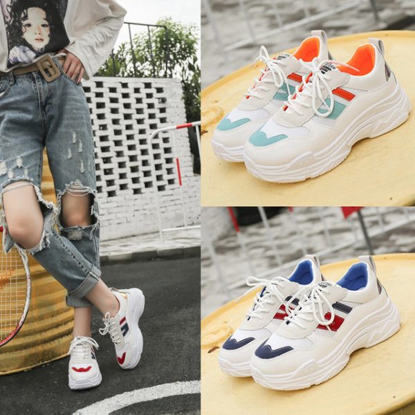 Small White Shoes Female Season New Muffin With Thick-soled Women's Shoes Color Matching Lace Sports Shoes