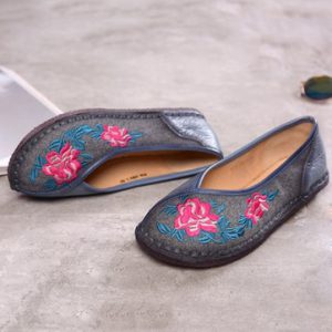 Socofy Flower Embroidery Leather Flat Slip On Soft Sole Leaf Shoes