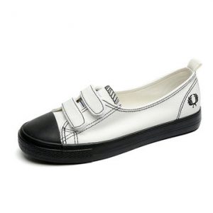 Soft Soled Black And White Slip On Flat Casual Shoes For Women