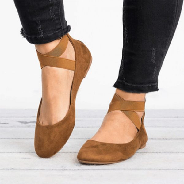 Solid Ankle Strap Flat Ballet Shoes